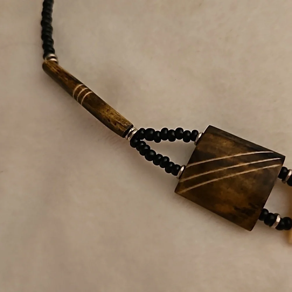 Vintage African Tribal Horn Beaded Unisex Collar Necklace